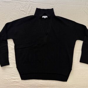 White + Warren Black Cashmere Polo Sweater